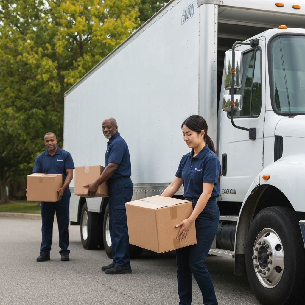전문 이사 팀이 짐을 안전하게 옮기는 모습